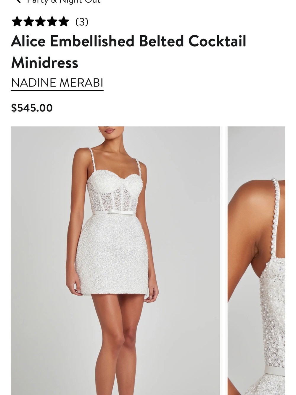 NADINE MERABI White Alice Embellished Belted Minidress